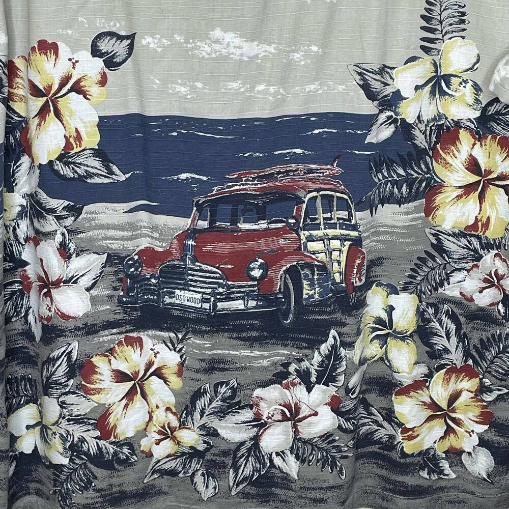 Keeler Bay Men’s Size Large Vintage Camp Shirt Hawaiian Surf Board Woodie Wagon - Picture 10 of 13